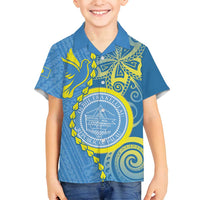 Personalised Palau Independence Day Family Matching Long Sleeve Bodycon Dress and Hawaiian Shirt Belau Coat Of Arms Polynesian Curve Style LT14 Son's Shirt Blue - Polynesian Pride