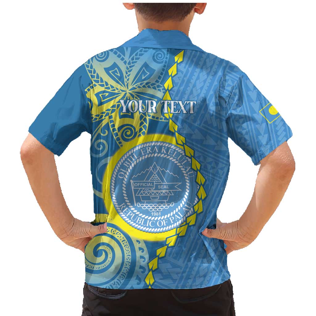 Personalised Palau Independence Day Family Matching Mermaid Dress and Hawaiian Shirt Belau Coat Of Arms Polynesian Curve Style LT14 - Polynesian Pride