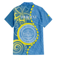 Personalised Palau Independence Day Family Matching Off The Shoulder Long Sleeve Dress and Hawaiian Shirt Belau Coat Of Arms Polynesian Curve Style LT14 - Polynesian Pride