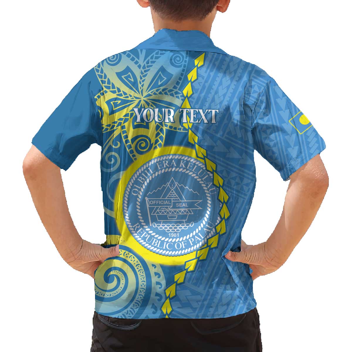 Personalised Palau Independence Day Family Matching Puletasi and Hawaiian Shirt Belau Coat Of Arms Polynesian Curve Style LT14 - Polynesian Pride