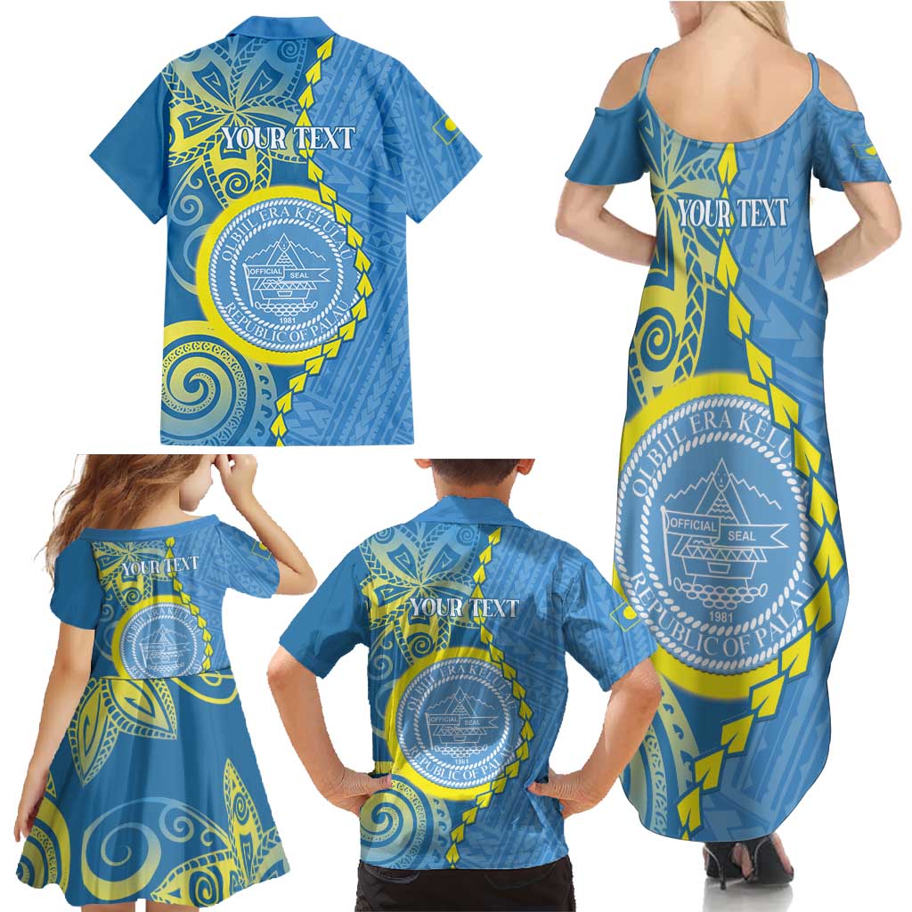 Personalised Palau Independence Day Family Matching Summer Maxi Dress and Hawaiian Shirt Belau Coat Of Arms Polynesian Curve Style LT14 - Polynesian Pride