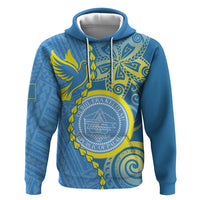 Personalised Palau Independence Day Hoodie Belau Coat Of Arms Polynesian Curve Style LT14 Pullover Hoodie Blue - Polynesian Pride