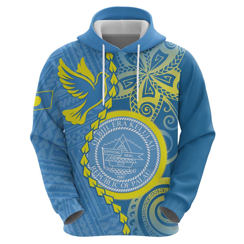 Personalised Palau Independence Day Hoodie Belau Coat Of Arms Polynesian Curve Style LT14 - Polynesian Pride
