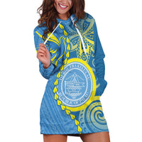 Personalised Palau Independence Day Hoodie Dress Belau Coat Of Arms Polynesian Curve Style LT14 Blue - Polynesian Pride