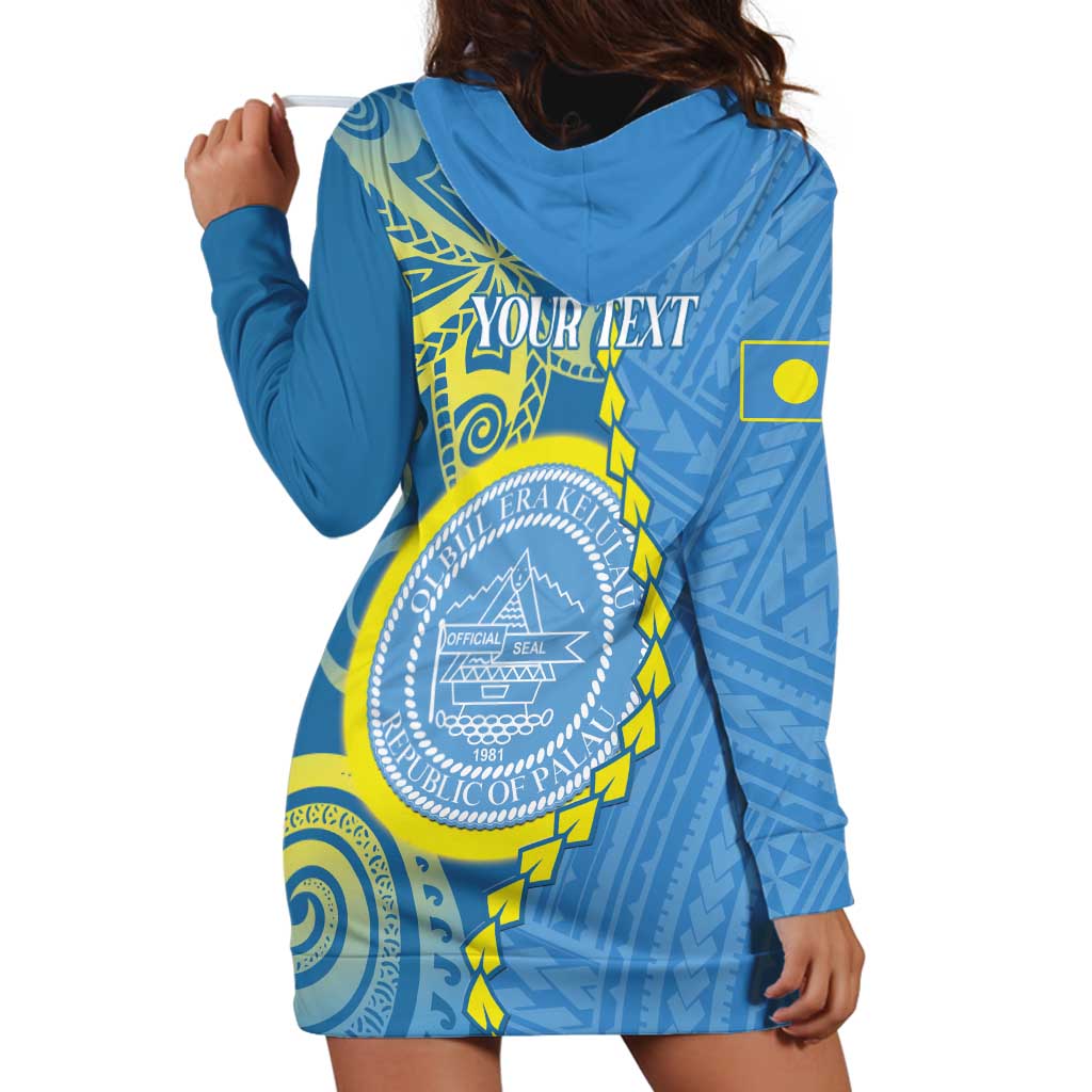Personalised Palau Independence Day Hoodie Dress Belau Coat Of Arms Polynesian Curve Style LT14 - Polynesian Pride