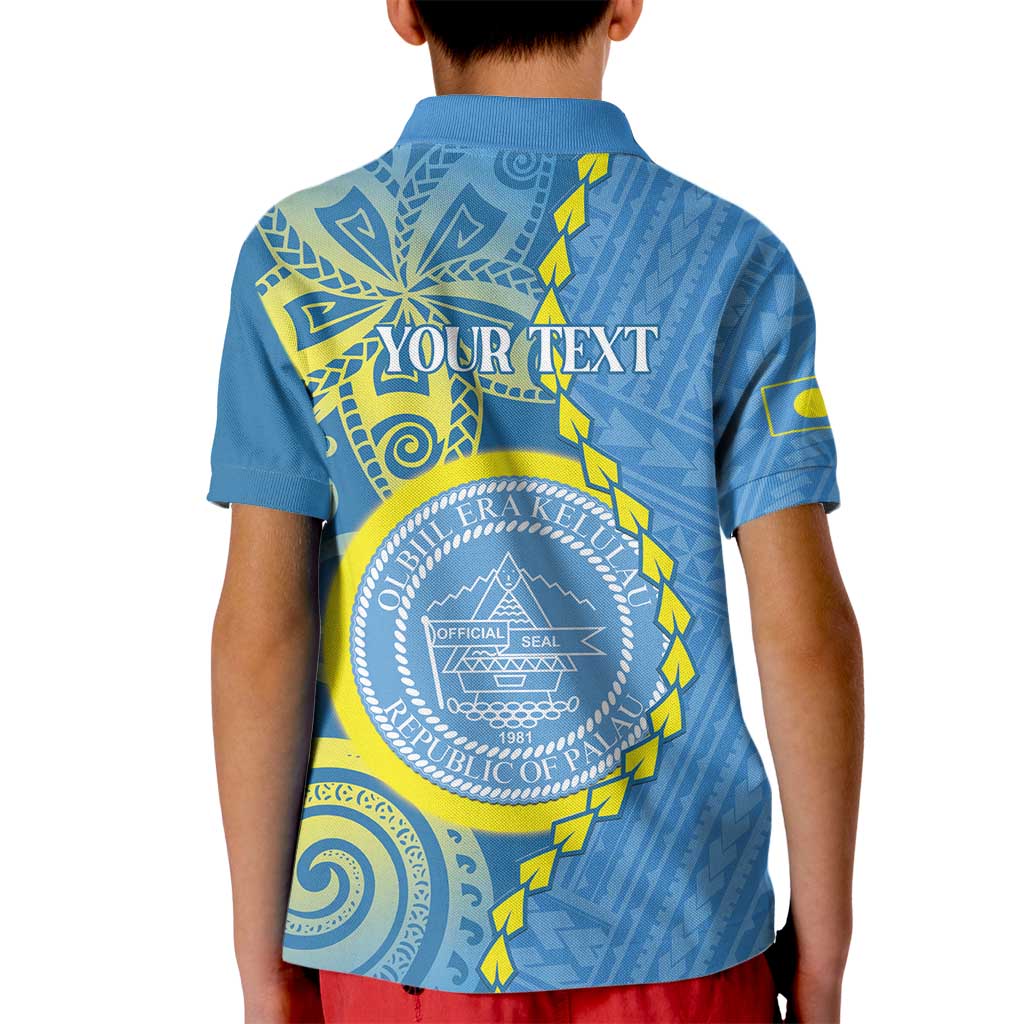 Personalised Palau Independence Day Kid Polo Shirt Belau Coat Of Arms Polynesian Curve Style LT14 - Polynesian Pride
