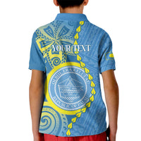 Personalised Palau Independence Day Kid Polo Shirt Belau Coat Of Arms Polynesian Curve Style LT14 - Polynesian Pride