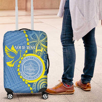 Personalised Palau Independence Day Luggage Cover Belau Coat Of Arms Polynesian Curve Style LT14 Blue - Polynesian Pride