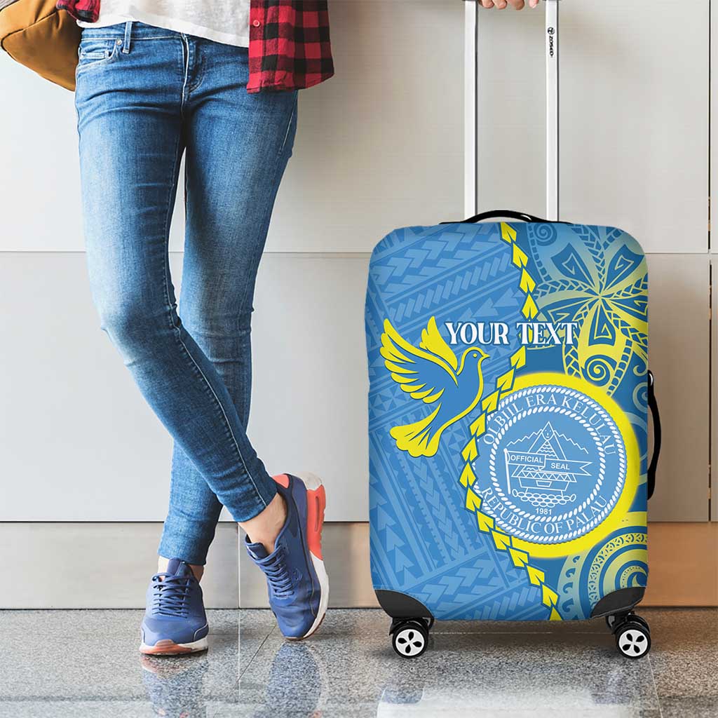 Personalised Palau Independence Day Luggage Cover Belau Coat Of Arms Polynesian Curve Style LT14 - Polynesian Pride