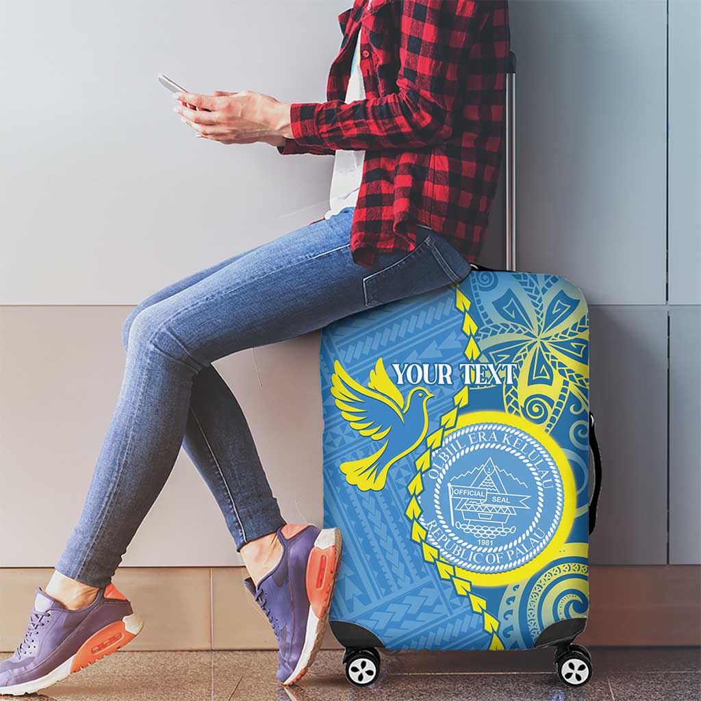 Personalised Palau Independence Day Luggage Cover Belau Coat Of Arms Polynesian Curve Style LT14 - Polynesian Pride