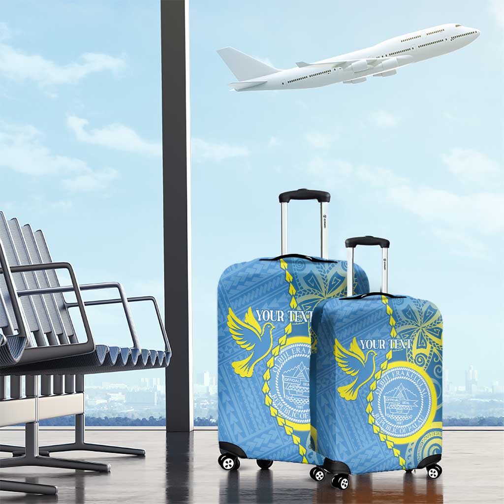 Personalised Palau Independence Day Luggage Cover Belau Coat Of Arms Polynesian Curve Style LT14 - Polynesian Pride