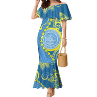 Personalised Palau Independence Day Mermaid Dress Belau Coat Of Arms Polynesian Curve Style LT14 Women Blue - Polynesian Pride