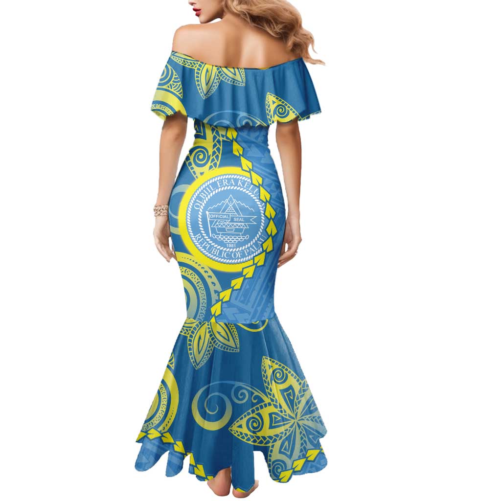 Personalised Palau Independence Day Mermaid Dress Belau Coat Of Arms Polynesian Curve Style LT14 - Polynesian Pride