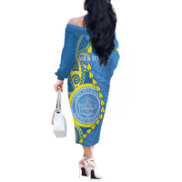 Personalised Palau Independence Day Off The Shoulder Long Sleeve Dress Belau Coat Of Arms Polynesian Curve Style LT14 - Polynesian Pride