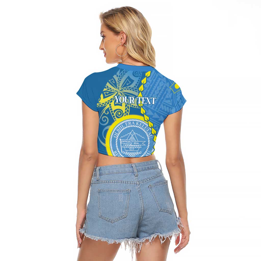 Personalised Palau Independence Day Raglan Cropped T Shirt Belau Coat Of Arms Polynesian Curve Style LT14 - Polynesian Pride