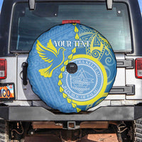 Personalised Palau Independence Day Spare Tire Cover Belau Coat Of Arms Polynesian Curve Style LT14 Blue - Polynesian Pride