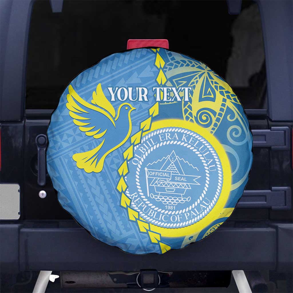 Personalised Palau Independence Day Spare Tire Cover Belau Coat Of Arms Polynesian Curve Style LT14 - Polynesian Pride