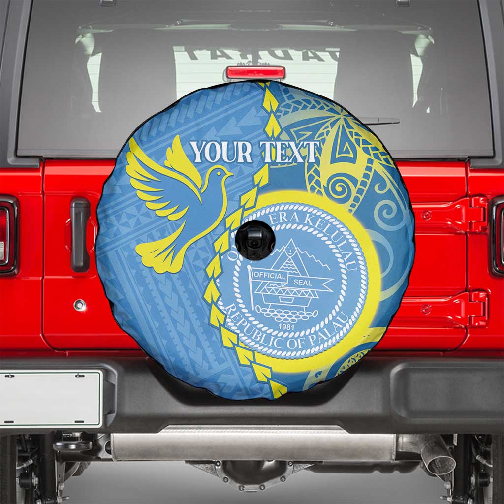 Personalised Palau Independence Day Spare Tire Cover Belau Coat Of Arms Polynesian Curve Style LT14 - Polynesian Pride