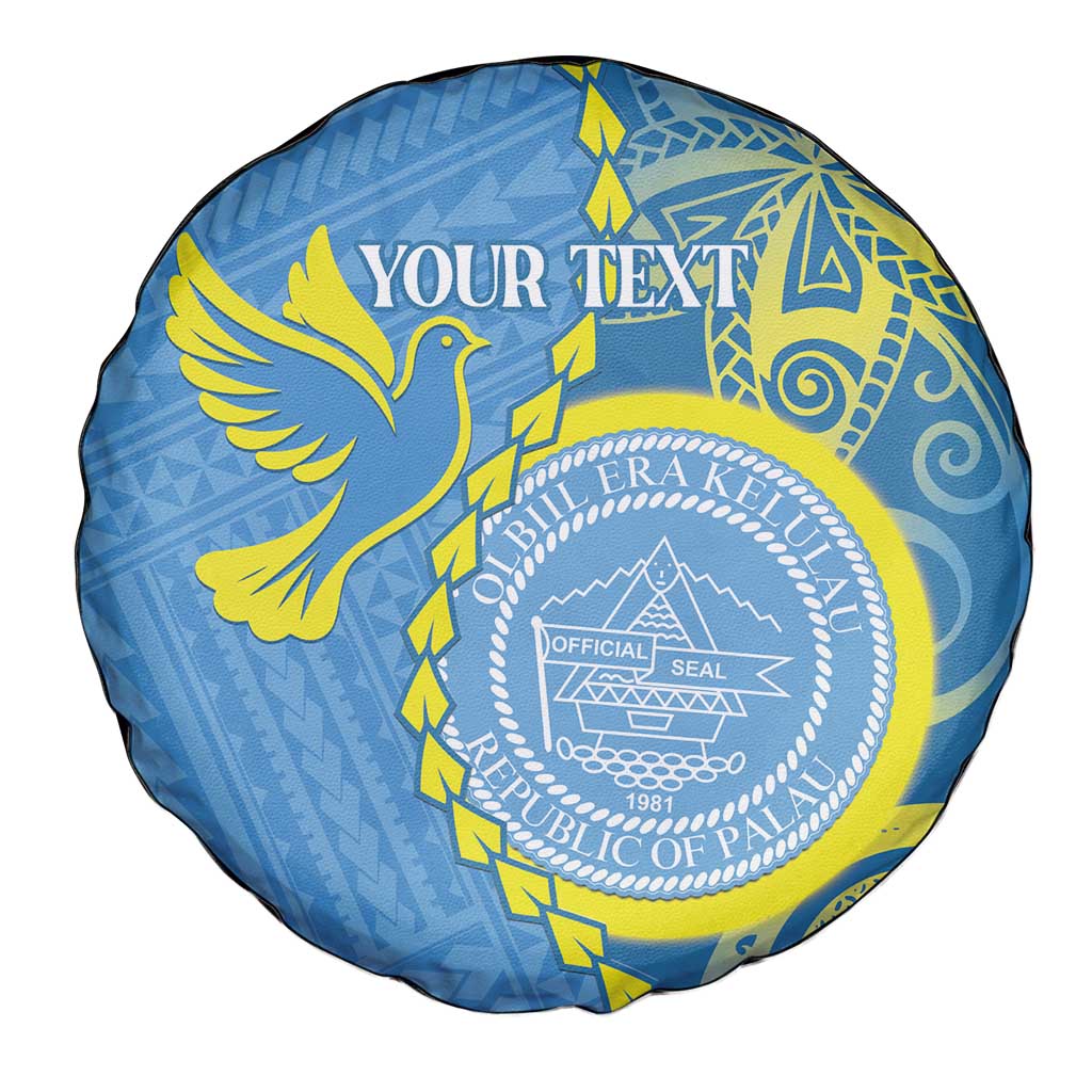 Personalised Palau Independence Day Spare Tire Cover Belau Coat Of Arms Polynesian Curve Style LT14 - Polynesian Pride
