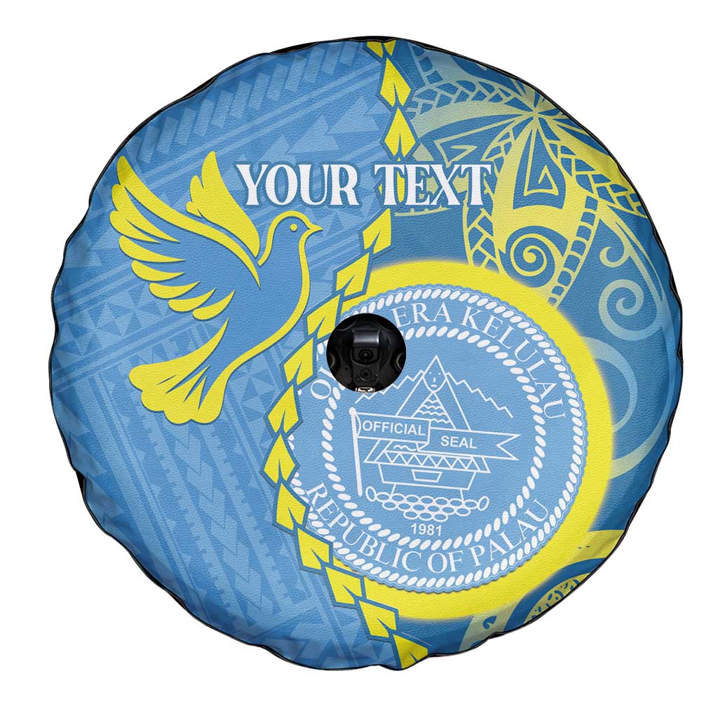 Personalised Palau Independence Day Spare Tire Cover Belau Coat Of Arms Polynesian Curve Style LT14 - Polynesian Pride