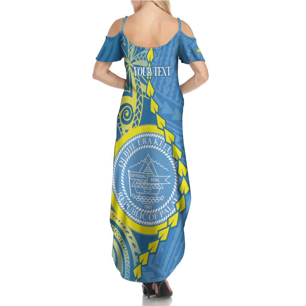Personalised Palau Independence Day Summer Maxi Dress Belau Coat Of Arms Polynesian Curve Style LT14 - Polynesian Pride