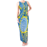 Personalised Palau Independence Day Tank Maxi Dress Belau Coat Of Arms Polynesian Curve Style LT14 Women Blue - Polynesian Pride