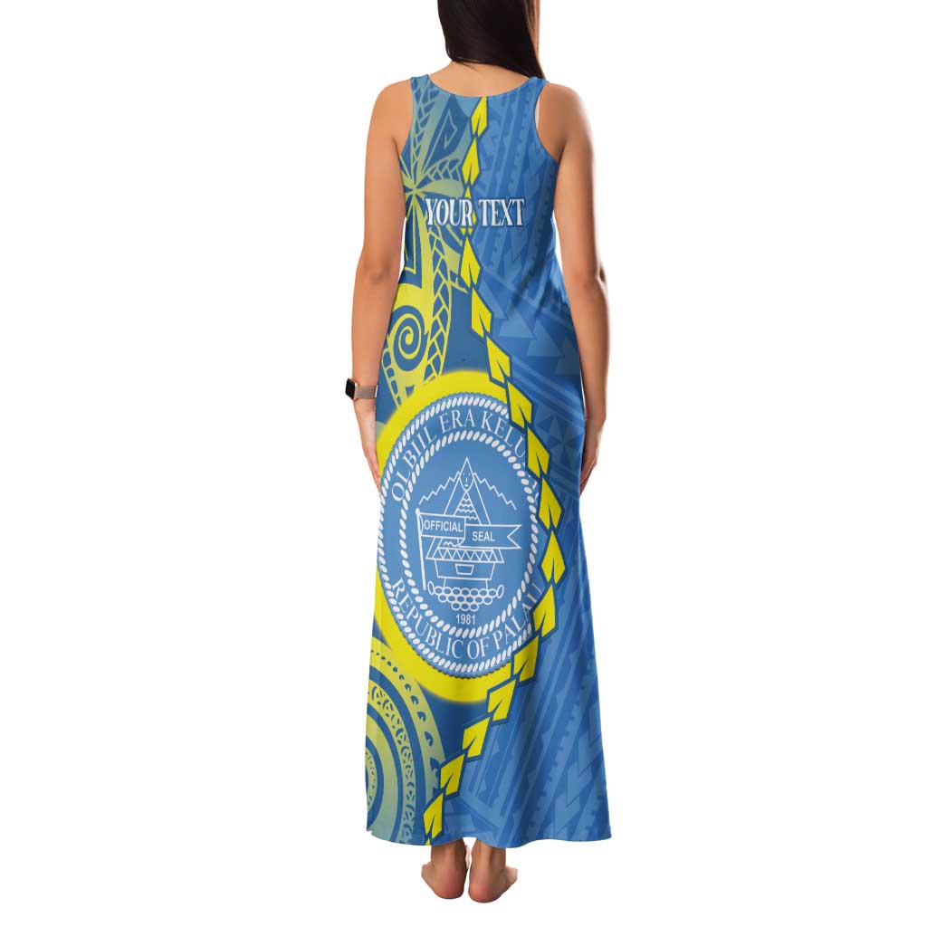 Personalised Palau Independence Day Tank Maxi Dress Belau Coat Of Arms Polynesian Curve Style LT14 - Polynesian Pride