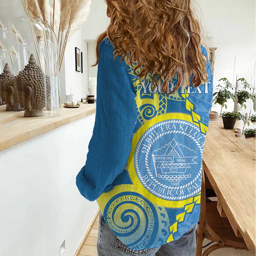 Personalised Palau Independence Day Women Casual Shirt Belau Coat Of Arms Polynesian Curve Style LT14 - Polynesian Pride