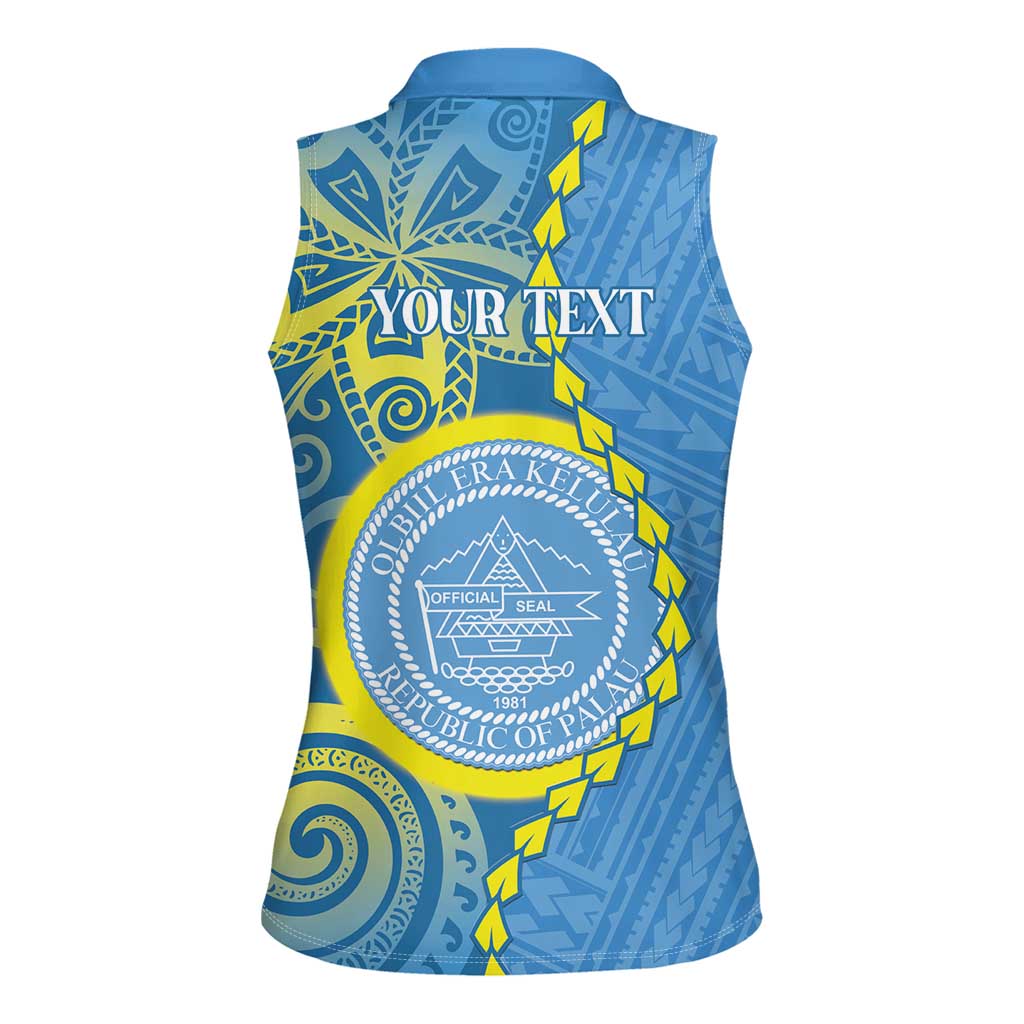 Personalised Palau Independence Day Women Sleeveless Polo Shirt Belau Coat Of Arms Polynesian Curve Style LT14 - Polynesian Pride