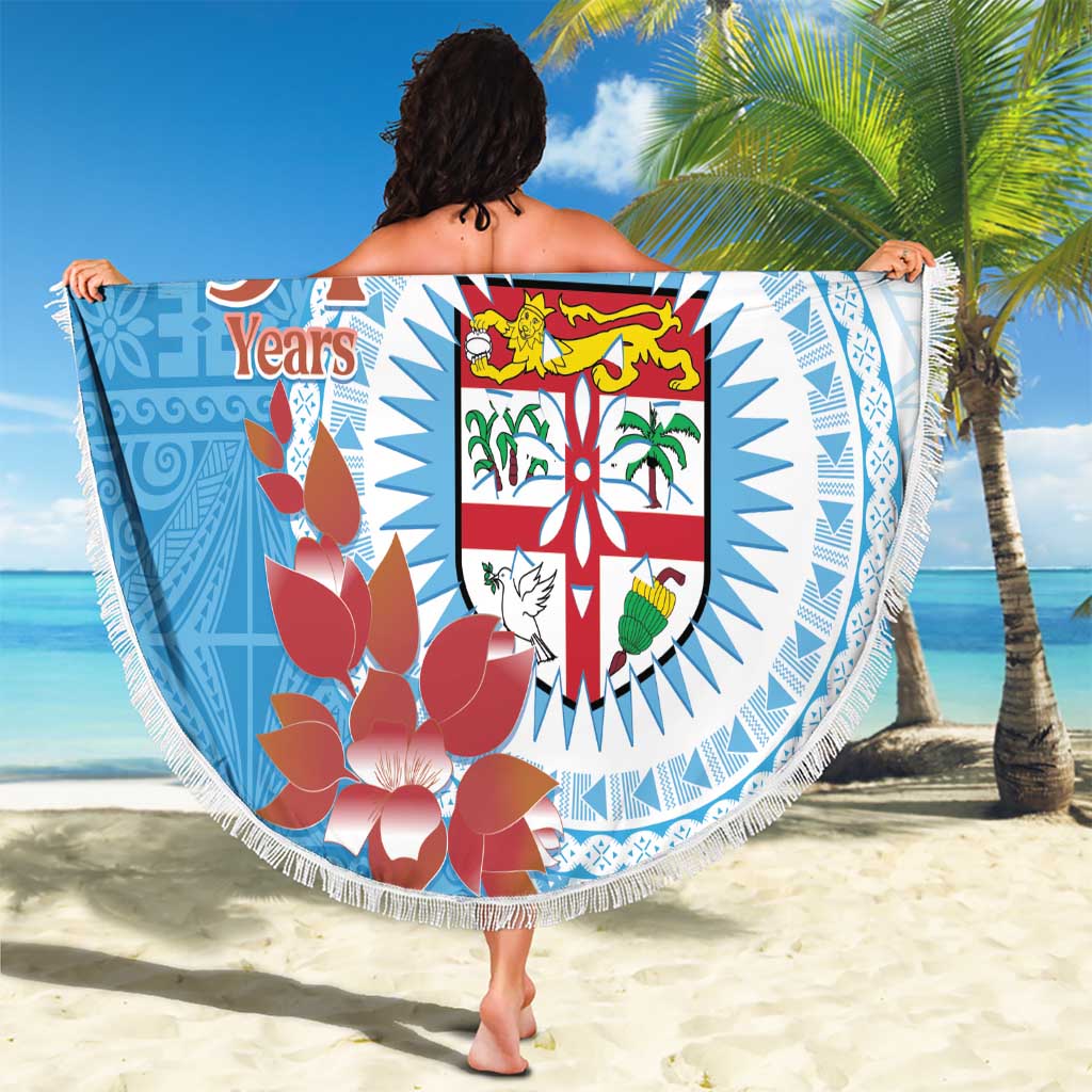 Personalised Fiji Day Beach Blanket Fijian Tapa Pattern Mix Tagimoucia - Blue Version LT14 - Polynesian Pride