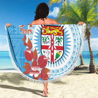 Personalised Fiji Day Beach Blanket Fijian Tapa Pattern Mix Tagimoucia - Blue Version LT14 - Polynesian Pride