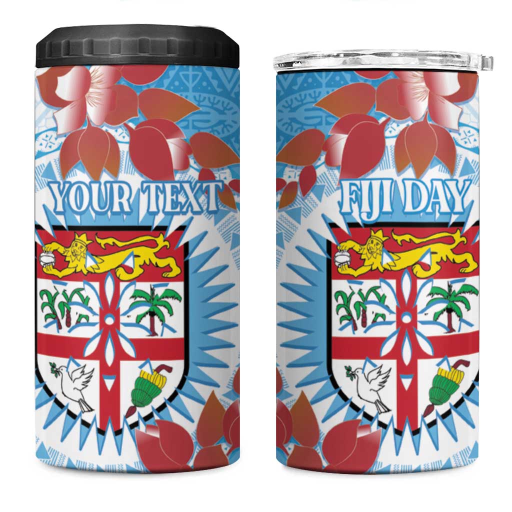 Personalised Fiji Day 4 in 1 Can Cooler Tumbler Fijian Tapa Pattern Mix Tagimoucia - Blue Version LT14 One Size: 16 oz Blue - Polynesian Pride