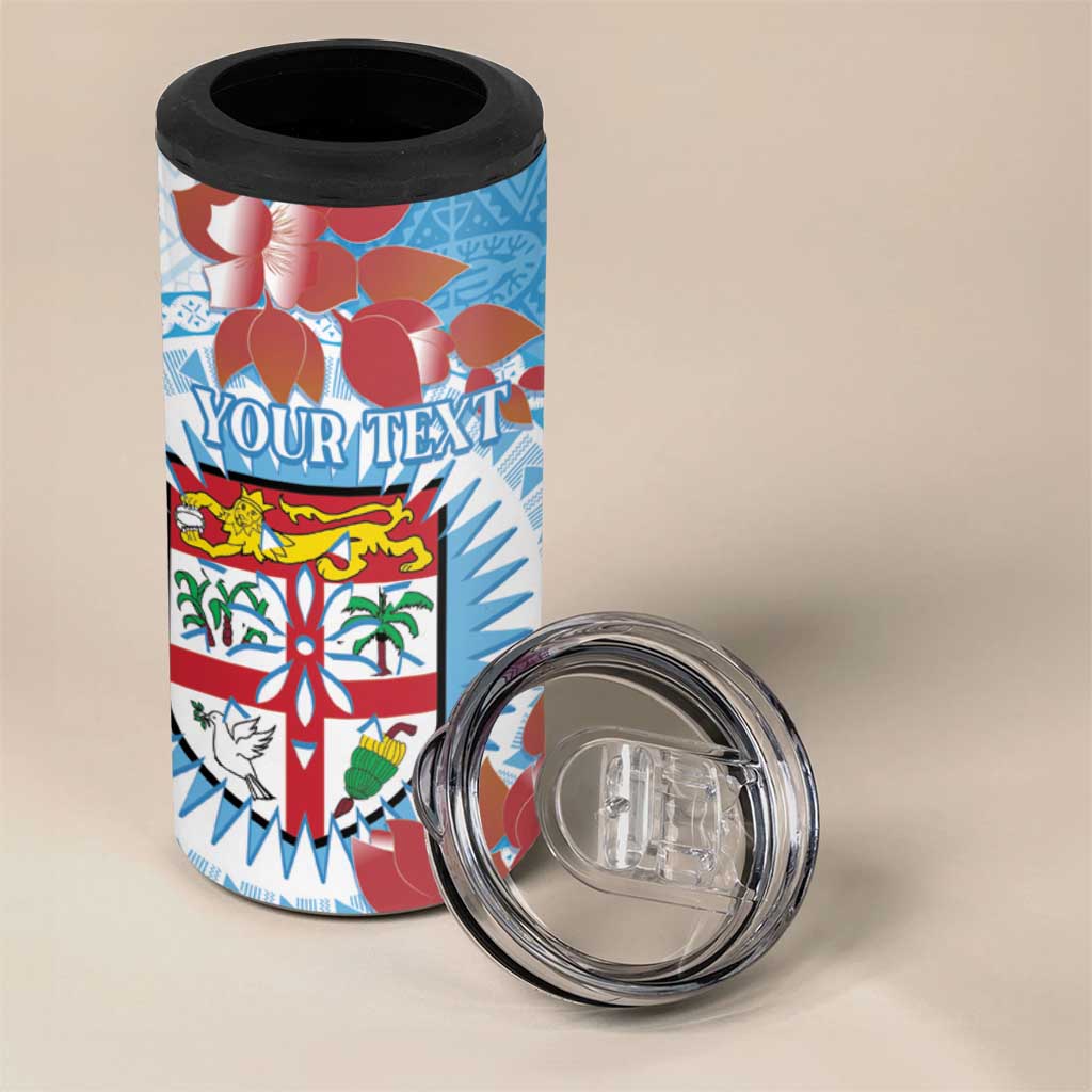 Personalised Fiji Day 4 in 1 Can Cooler Tumbler Fijian Tapa Pattern Mix Tagimoucia - Blue Version LT14 - Polynesian Pride