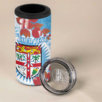 Personalised Fiji Day 4 in 1 Can Cooler Tumbler Fijian Tapa Pattern Mix Tagimoucia - Blue Version LT14 - Polynesian Pride
