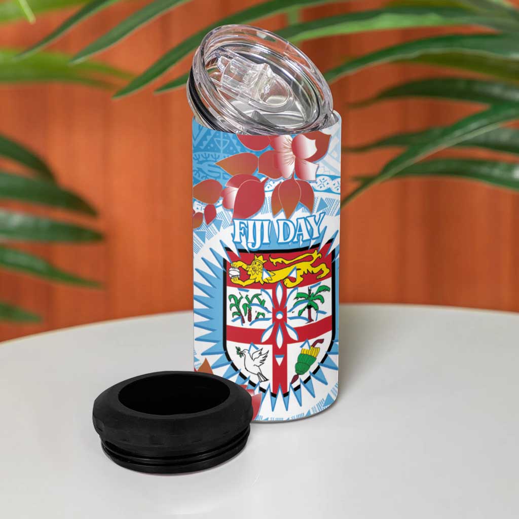 Personalised Fiji Day 4 in 1 Can Cooler Tumbler Fijian Tapa Pattern Mix Tagimoucia - Blue Version LT14 - Polynesian Pride