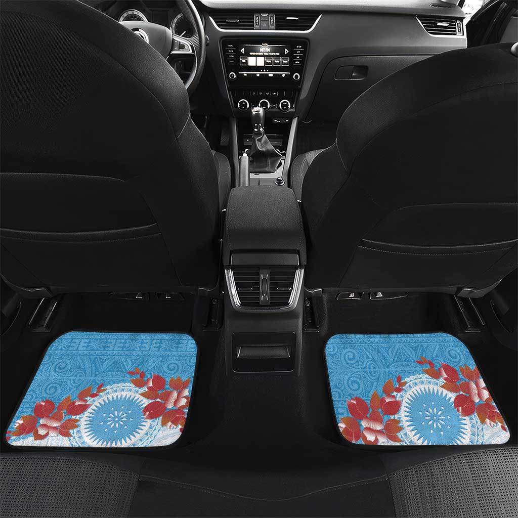 Personalised Fiji Day Car Mats Fijian Tapa Pattern Mix Tagimoucia - Blue Version