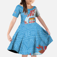 Personalised Fiji Day Family Matching Mermaid Dress and Hawaiian Shirt Fijian Tapa Pattern Mix Tagimoucia - Blue Version LT14 Daughter's Dress Blue - Polynesian Pride