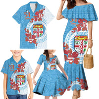 Personalised Fiji Day Family Matching Mermaid Dress and Hawaiian Shirt Fijian Tapa Pattern Mix Tagimoucia - Blue Version LT14 - Polynesian Pride