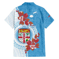 Personalised Fiji Day Family Matching Off The Shoulder Long Sleeve Dress and Hawaiian Shirt Fijian Tapa Pattern Mix Tagimoucia - Blue Version LT14 - Polynesian Pride