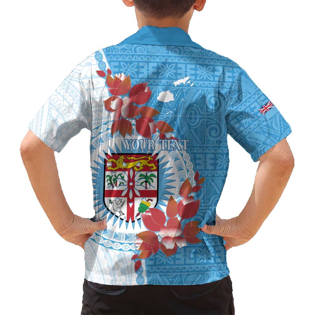 Personalised Fiji Day Family Matching Off Shoulder Maxi Dress and Hawaiian Shirt Fijian Tapa Pattern Mix Tagimoucia - Blue Version LT14 - Polynesian Pride