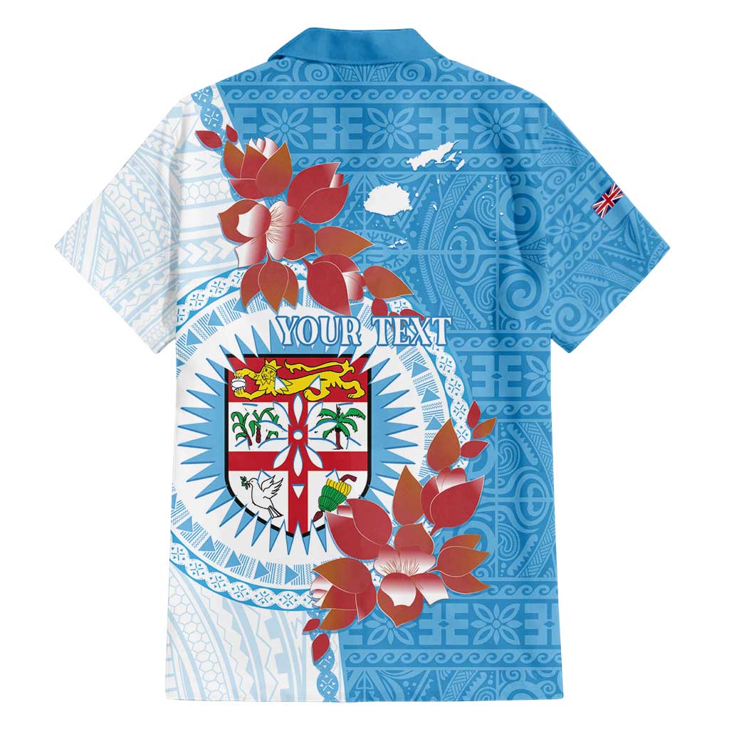 Personalised Fiji Day Family Matching Off Shoulder Maxi Dress and Hawaiian Shirt Fijian Tapa Pattern Mix Tagimoucia - Blue Version LT14 - Polynesian Pride