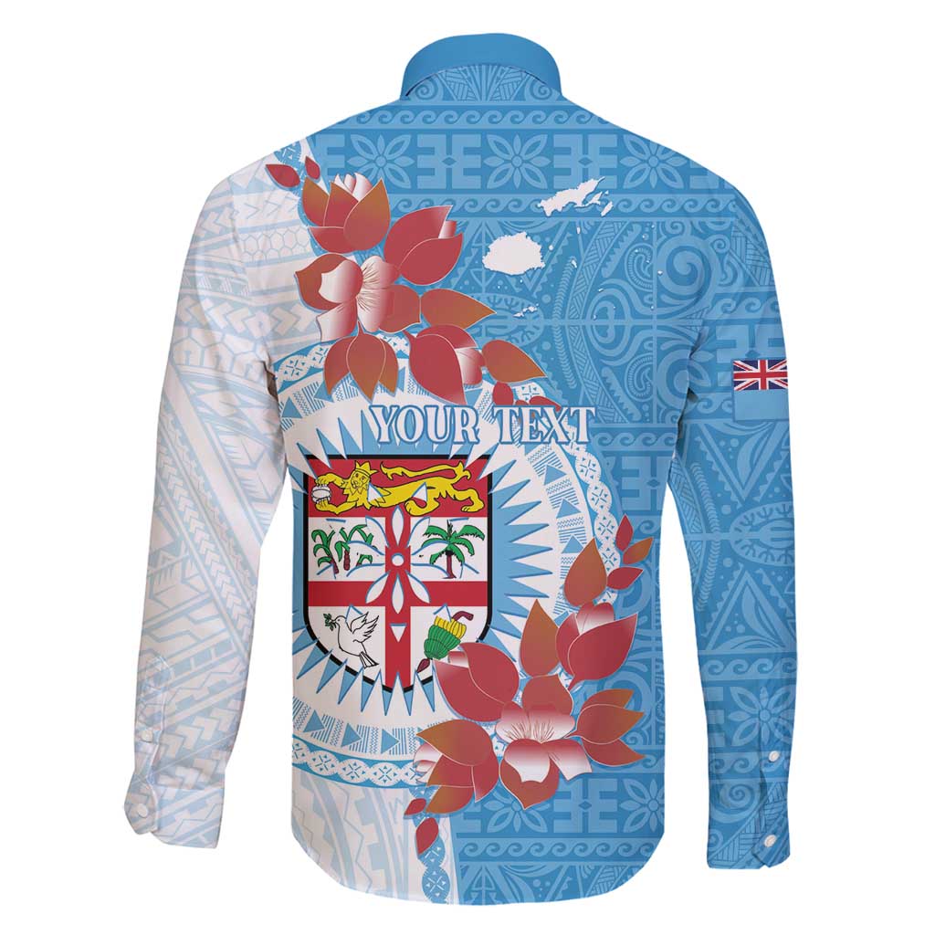 Personalised Fiji Day Family Matching Off Shoulder Maxi Dress and Hawaiian Shirt Fijian Tapa Pattern Mix Tagimoucia - Blue Version LT14 - Polynesian Pride