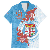 Personalised Fiji Day Family Matching Off Shoulder Short Dress and Hawaiian Shirt Fijian Tapa Pattern Mix Tagimoucia - Blue Version LT14 Dad's Shirt - Short Sleeve Blue - Polynesian Pride