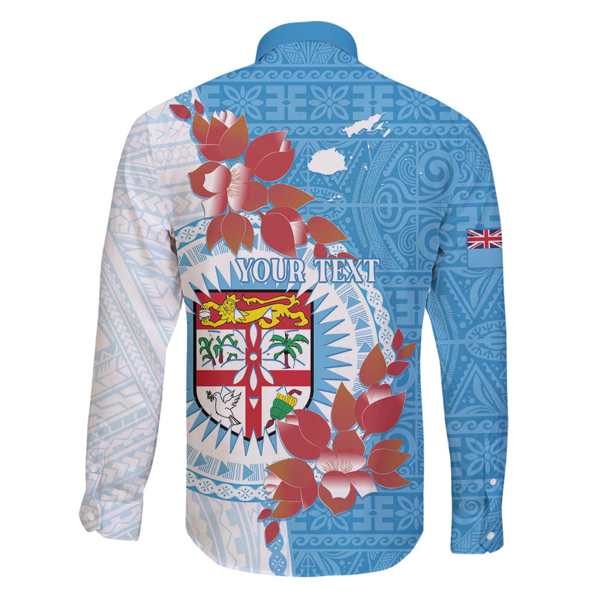 Personalised Fiji Day Family Matching Off Shoulder Short Dress and Hawaiian Shirt Fijian Tapa Pattern Mix Tagimoucia - Blue Version LT14 - Polynesian Pride