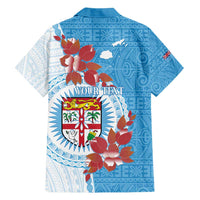 Personalised Fiji Day Family Matching Short Sleeve Bodycon Dress and Hawaiian Shirt Fijian Tapa Pattern Mix Tagimoucia - Blue Version LT14 - Polynesian Pride