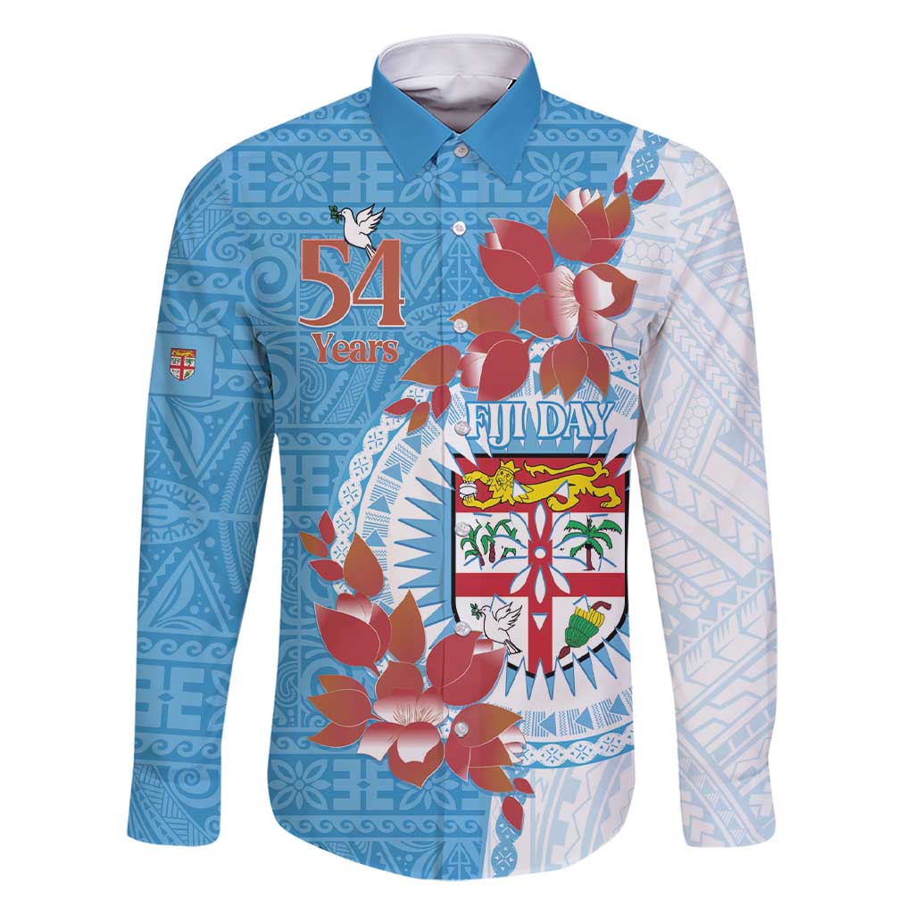 Personalised Fiji Day Family Matching Short Sleeve Bodycon Dress and Hawaiian Shirt Fijian Tapa Pattern Mix Tagimoucia - Blue Version LT14 Dad's Shirt - Long Sleeve Blue - Polynesian Pride