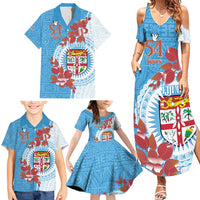 Personalised Fiji Day Family Matching Summer Maxi Dress and Hawaiian Shirt Fijian Tapa Pattern Mix Tagimoucia - Blue Version LT14 - Polynesian Pride