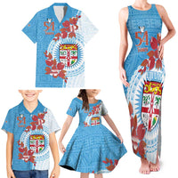 Personalised Fiji Day Family Matching Tank Maxi Dress and Hawaiian Shirt Fijian Tapa Pattern Mix Tagimoucia - Blue Version LT14 - Polynesian Pride