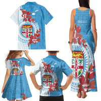 Personalised Fiji Day Family Matching Tank Maxi Dress and Hawaiian Shirt Fijian Tapa Pattern Mix Tagimoucia - Blue Version LT14 - Polynesian Pride