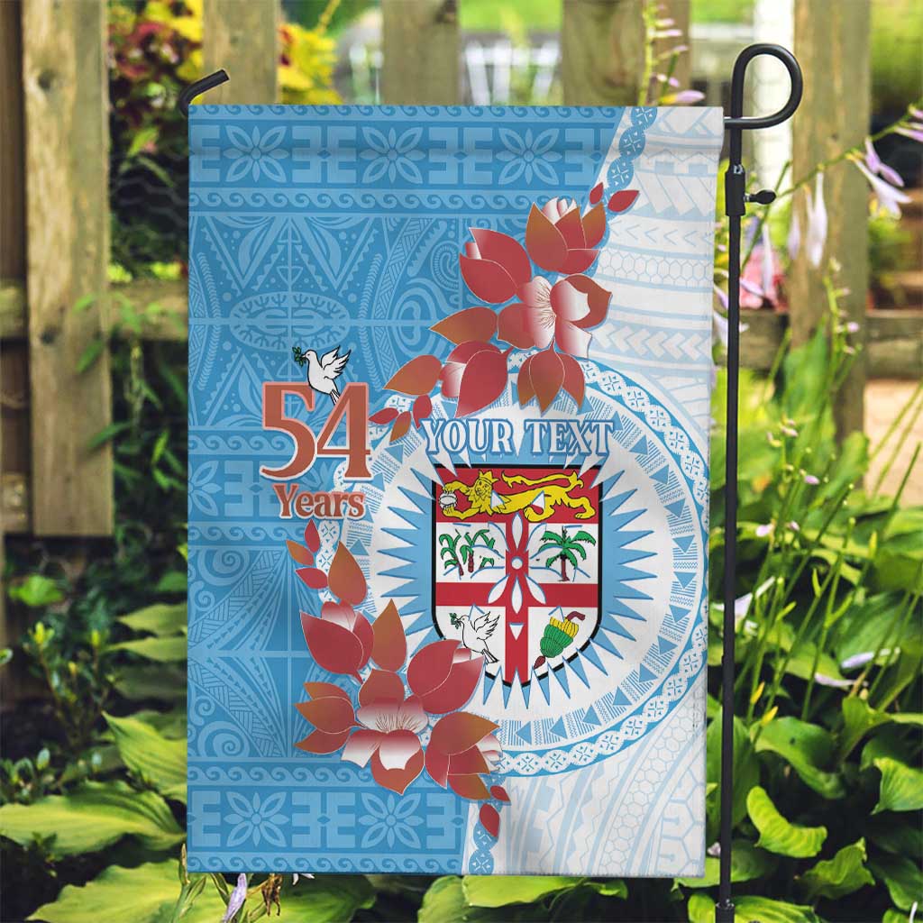 Personalised Fiji Day Garden Flag Fijian Tapa Pattern Mix Tagimoucia - Blue Version